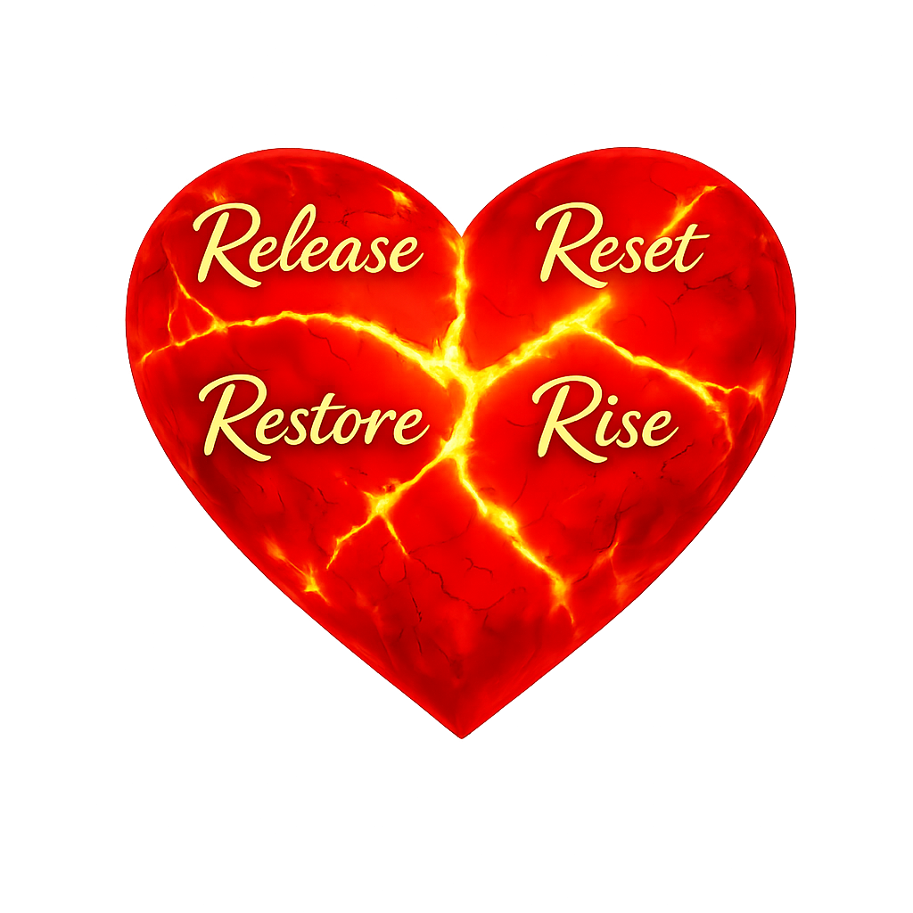 Heart divided into four quadrants: Release, Reset, Restore, Rise